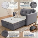Ver imagem 5 de Sofá Cama Solteiro Linho Chumbo Montreal 95cm
