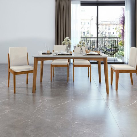 Conjunto Sala de Jantar Mesa Monalisa com 4 Cadeiras Lady em Madeira Maciça