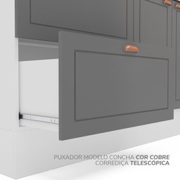Cozinha Pérola com Tampo e Rodapé 5 Peças Torre Quente Aéreo 3 Portas Basculante Balcão 120 e de 80  - 12