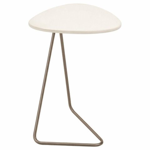 Mesa de Apoio Folha Off White em Metal Champanhe 69 Cm