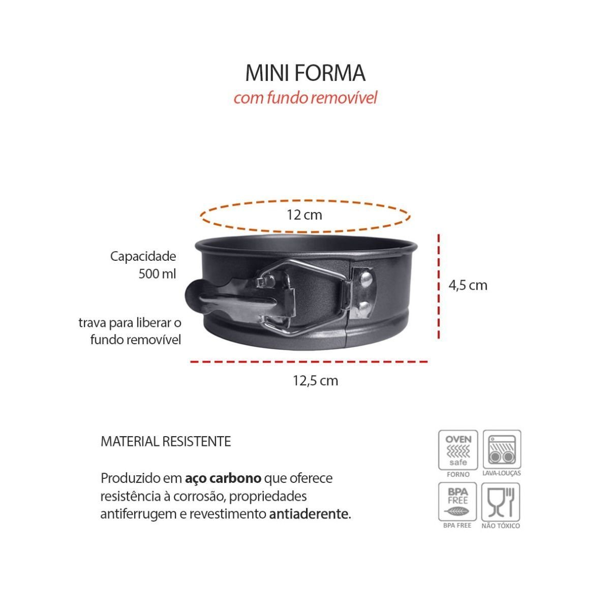 Forma Antiaderente Mini Bolo Torta Assadeira Fundo Removivel - 4