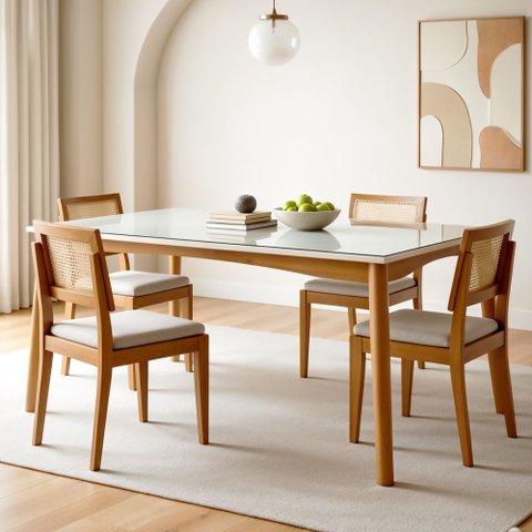 Conjunto Sala de Jantar Mesa Monalisa com 4 Cadeiras Rainha em Madeira Maciça