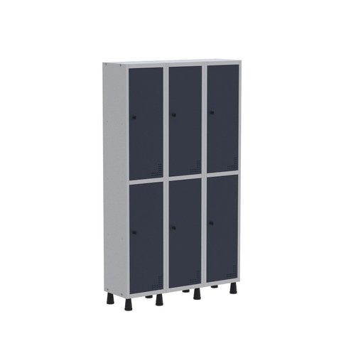 Armário Locker Guarda Volume Aço Light 6 Portas 103,5x179,5cm com Prateleira Interna Cinza/Azul