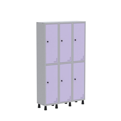 Armário Locker Guarda Volume Aço Light 6 Portas 103,5x179,5cm com Prateleira Interna Cinza/Lilás