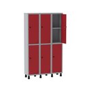 Ver imagem 3 de Armário Locker Guarda Volume Aço Light 6 Portas 103,5x179,5cm com Prateleira Interna Cinza/Vermelho