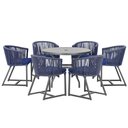 Ver imagem 1 de Mesa com 6 Cadeiras de Jantar Roma 120cm e Noronha em Alumínio Preto Corda Náutica Estofado 10 Trama