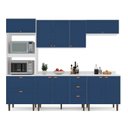 Ver imagem 3 de Cozinha Pérola com Tampo 5 Peças Torre Quente Aéreo 3 Portas Balcão 120 Balcão 80 e Basculante Yescasa Azul/Branco