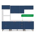 Ver imagem 5 de Cozinha Pérola com Tampo 5 Peças Torre Quente Aéreo 3 Portas Balcão 120 Balcão 80 e Basculante Yescasa Azul/Branco