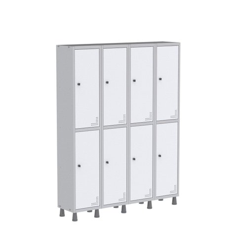 Armário Locker Guarda Volume Aço Light 8 Portas 138x179,5cm com Prateleira Interna Cinza/Branco