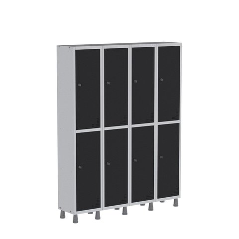 Armário Locker Guarda Volume Aço Light 8 Portas 138x179,5cm com Prateleira Interna Cinza/Preto