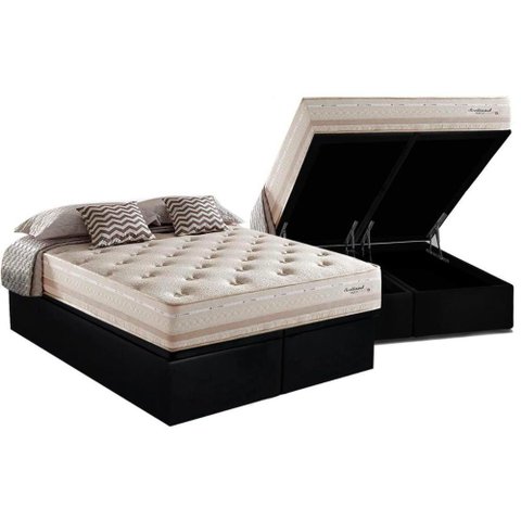 Cama Box Baú King: Colchão Molas Herval Maxspring Scotland + Base Crc Suede Black(193x203)