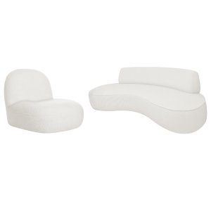 Sofá Curvo 200cm 3 Lugares e 1 Poltrona Orgânica Amsterdã Bouclé - Amarena Móveis