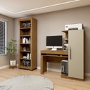 Ver imagem 1 de Conjunto Estante Flex 5 Prateleiras e Escrivaninha com 1 Porta Cinamomo Off White Marrom 100% MDF