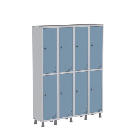 Armário Locker Guarda Volume Aço Light 8 Portas 138x179,5cm com Prateleira Interna Cinza/Azul