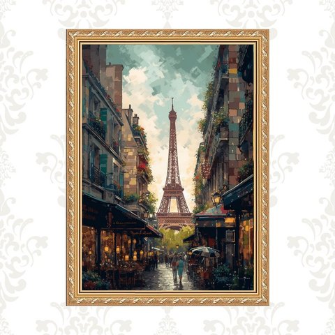 Quadro Moldura Dourada Arte Paris 24x18cm:com Vidro