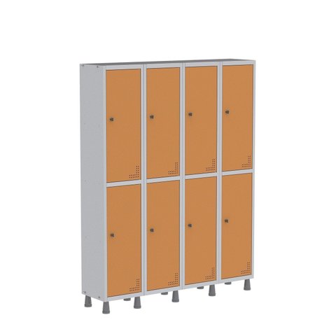 Armário Locker Guarda Volume Aço Light 8 Portas 138x179,5cm com Prateleira Interna Laranja e Cinza
