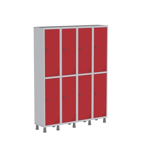 Armário Locker Guarda Volume Aço Light 8 Portas 138x179,5cm com Prateleira Interna Cinza/Vermelho