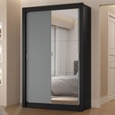 Ver imagem 1 de Guarda-roupa Solteiro 2 Portas de Correr com Espelho 2 Gavetas Preto/cinza Vivare Madesa Preto/cinza