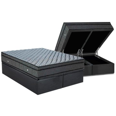 Conjunto Box Baú King: Colchão Espuma Ortobom Superpocket Orthotel Luxo + Base Crc Suede Gray(