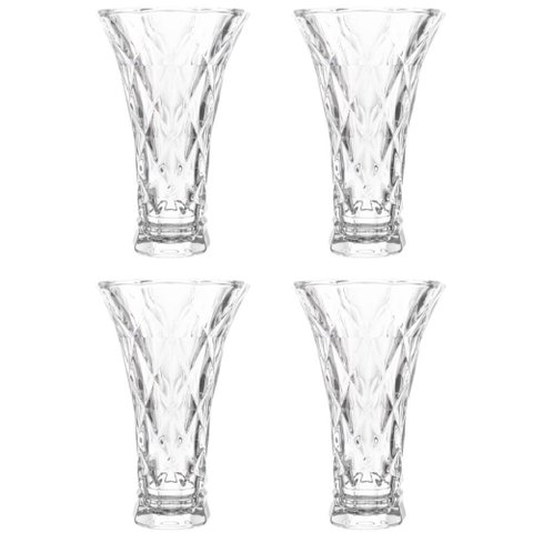 Kit 4 Vasos de Vidro Decorativo Lyor Diamond Transparente 13x20cm para Plantas Arranjos Flores