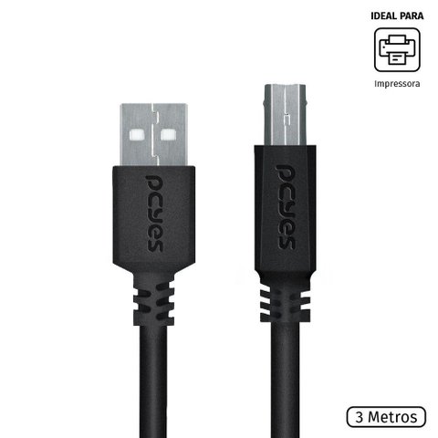 Cabo para Impressora Usb a 2.0 Macho para Usb B 2.0 Macho 28awg Puro Cobre 3 Metros - Puabm2-3