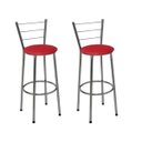 Ver imagem 1 de Kit 2 Banquetas Altas Cromada com Encosto Assento Vermelho