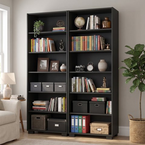 Kit 2 Estantes Organizadoras para Livros 5 Prateleiras Preta Office 121 x 188cm