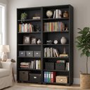 Ver imagem 1 de Kit 2 Estantes Organizadoras para Livros 5 Prateleiras Preta 121 x 188cm