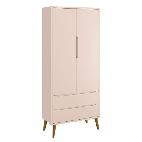 Guarda-Roupa Retrô 2 Portas Théo New Rosa Fosco com Madeira - MoveisAqui