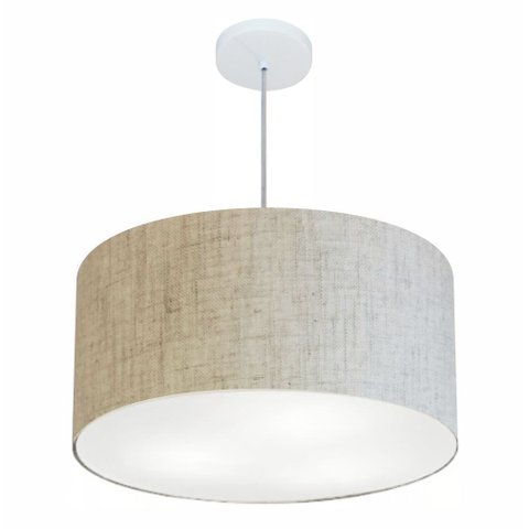 Lustre Pendente Cilíndrico Vivare Md-4080 Cúpula em Tecido 60x30cm - Bivolt - Rustico Bege - Bivolt