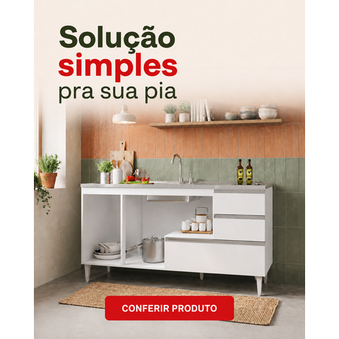 Balcão para Pia de 1,50 Mt Maceió com Gavetão Branco Puxador Aluminio