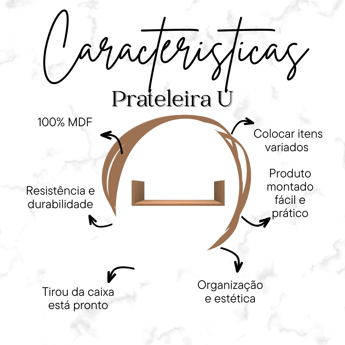 Prateleira U Nicho Decorativa Multiuso 100% Mdf Plancasa:louro Freijó - 5