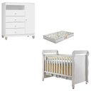 Ver imagem 1 de Berço Americano Mirelle com Colchão Gazin e Cômoda Infantil Ternura Baby Branco Brilho - Incorplac