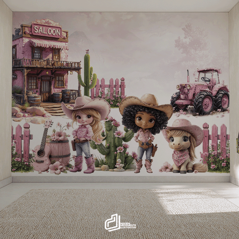 Papel de Parede Painel Velho Oeste Rosa
