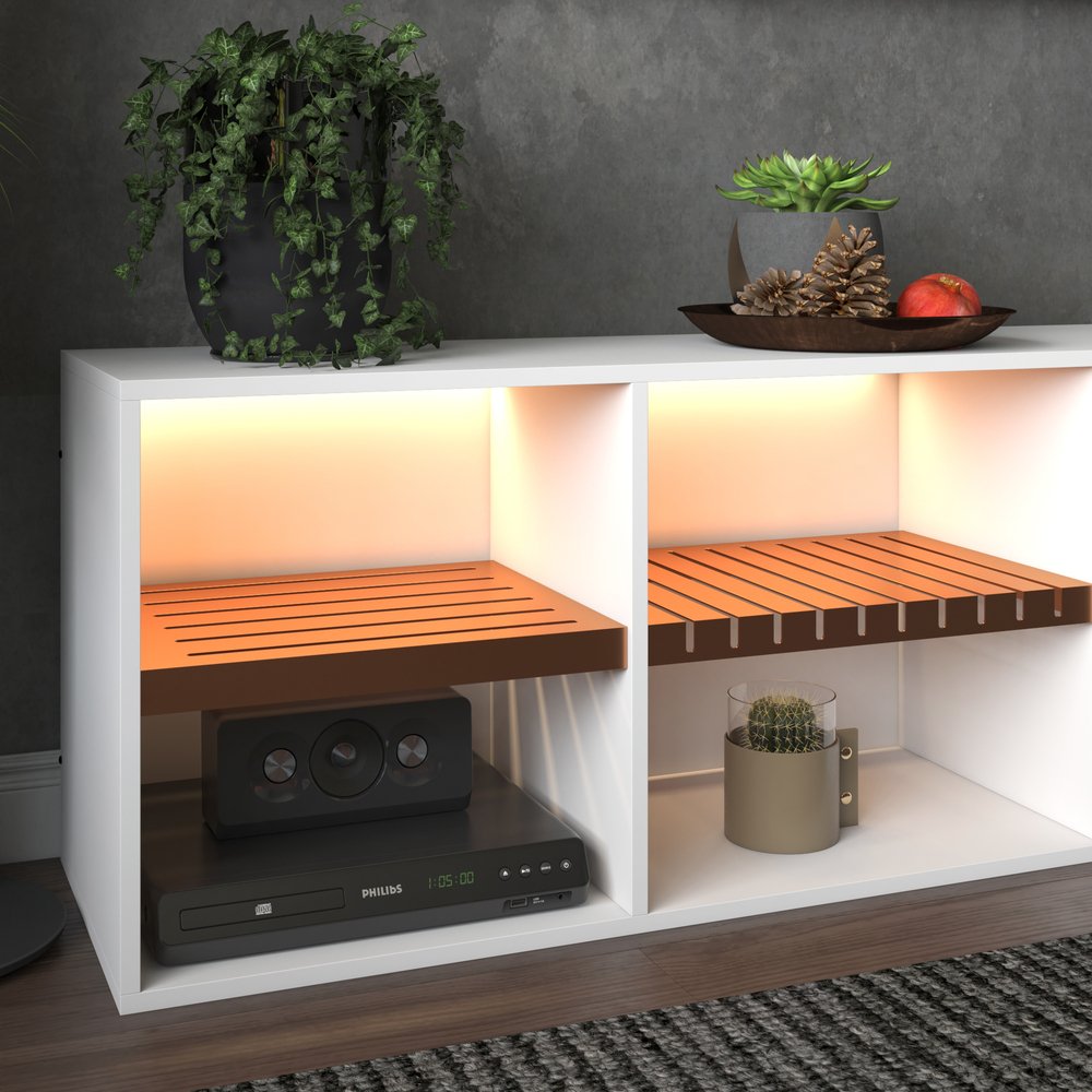 Rack Estilo Escandinavo Sala Industrial Branco Com Cobre Sem Led Incluso - 2