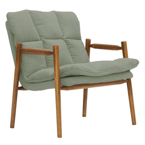 Poltrona Hermes Base Madeira Castanho Bouclé Verde Claro - Nexta Casa Casa
