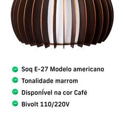 Lustre Pendente de Madeira Vazado Aletado Bari G 46x30cm Soq E27 Cor Café - 4