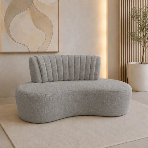 Sofá Orgânico Curvo Luxo Mavie 160cm Sala Linho Cinza