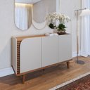 Ver imagem 5 de Home Theater Ripado para Tv até 65 Polegadas 180 Cm Cristaleira 2 e 1 Buffet 4 Portas Branco Off White Matte/Freijó