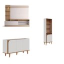 Ver imagem 1 de Home Theater Ripado para Tv até 65 Polegadas 180 Cm Cristaleira 2 e 1 Buffet 4 Portas Branco Off White Matte/Freijó
