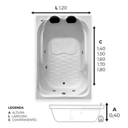 Banheira Dupla Cabo Frio Combate com Hidro em Acrílico - 1.50x1.20x0.40 - 127v - 3