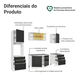 Armário de Cozinha Completa 240cm Branco/preto Branco/preto - 5