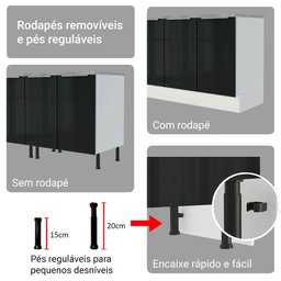 Armário de Cozinha Completa 240cm Branco/preto Branco/preto - 9