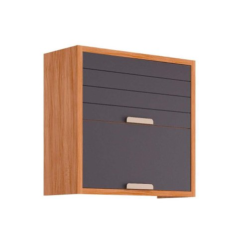 Armário Aéreo P/ Cozinha Eloise C/ 2 Portas Basculante Riscadas 80 Cm Cinamomo/titanium - Mgm