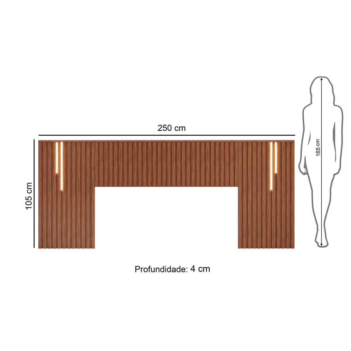 Cabeceira Cama de Casal com Ripado 2,50 x 1,05 Com Led Alice - DJ Móveis                                                                        - 5