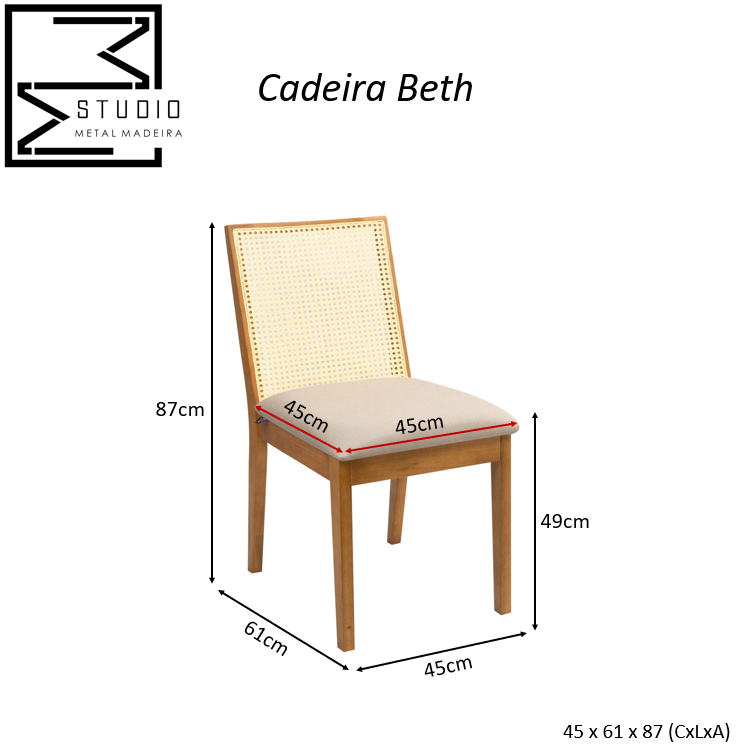 Cadeira Cozinha Sala Jantar Beth Madeira com Encosto em Tela Rattan:linho Dourado - 7