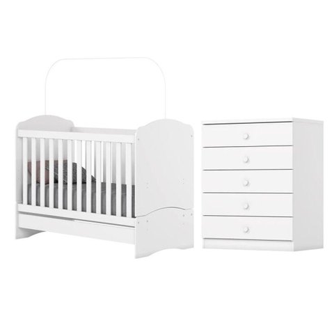 Jogo de Quarto Infantil Cômoda e Berço Bala de Menta Branco - Henn