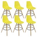 Ver imagem 1 de Kit 6 Banquetas Charles Eames Eiffel Wood Design Base Fixa Madeira - Amarela
