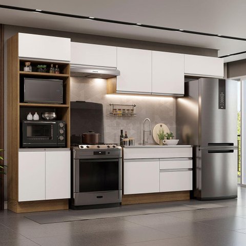 Armário de Cozinha Completa 350cm Rustic/Branco Glamy Madesa 01