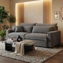 Ver imagem 1 de Sofá Cama, Retrátil e Reclinável Dubai,2,10m Tecido Bouclé, Cinza Molas Ensacadas.